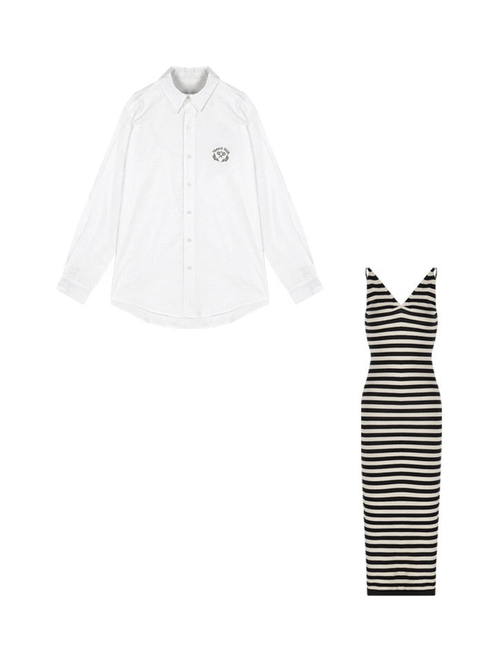 Striped V-Neck Bodycon Maxi Dress with Side Slit – Summer Slim Fit Elegant Style