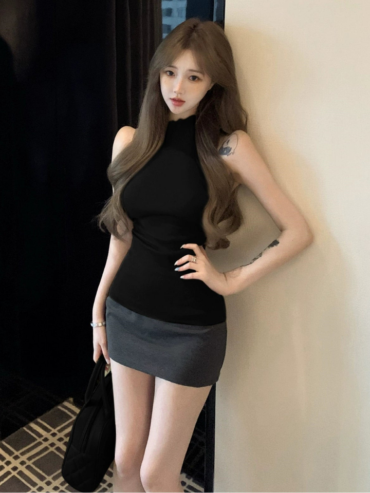 Black Sleeveless Mock Neck Slim Fit Tank Top – Summer Basic Essential (Available in 2 Colors)