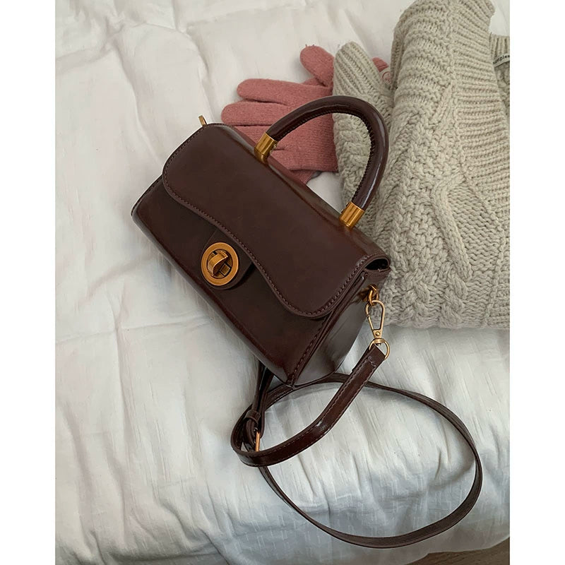 韩版复古通勤斜挎包-秋冬复古方形单肩手提包（4色可选）