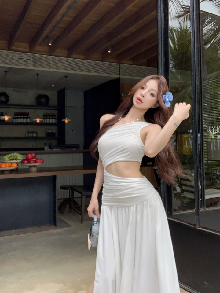 Asymmetrical One-Shoulder Maxi Dress – Cutout A-Line Vacation Dress (Available in 2 Colors)