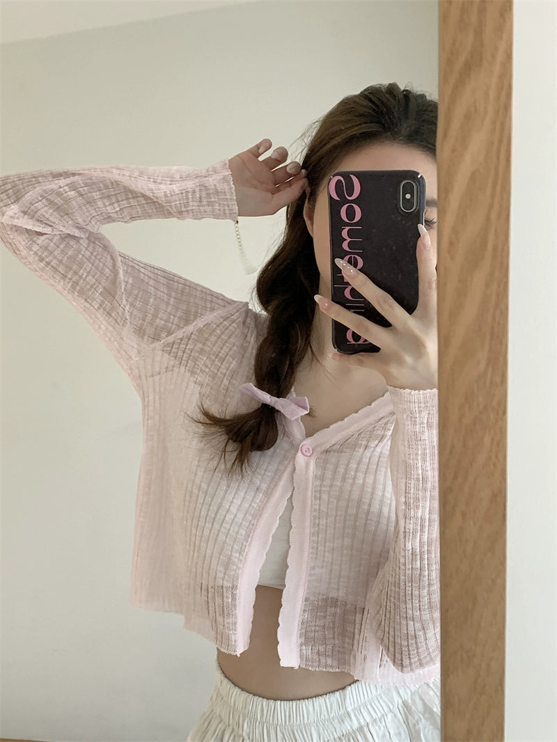 V-Neck Knit Cardigan – Lightweight Sheer Sun Protection Cover-Up (Available in 6 Colors)