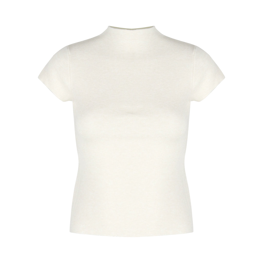 Mock Neck Ribbed Short Sleeve Knit Top – Slim Fit Cropped Tee(Available in 10 Colors)
