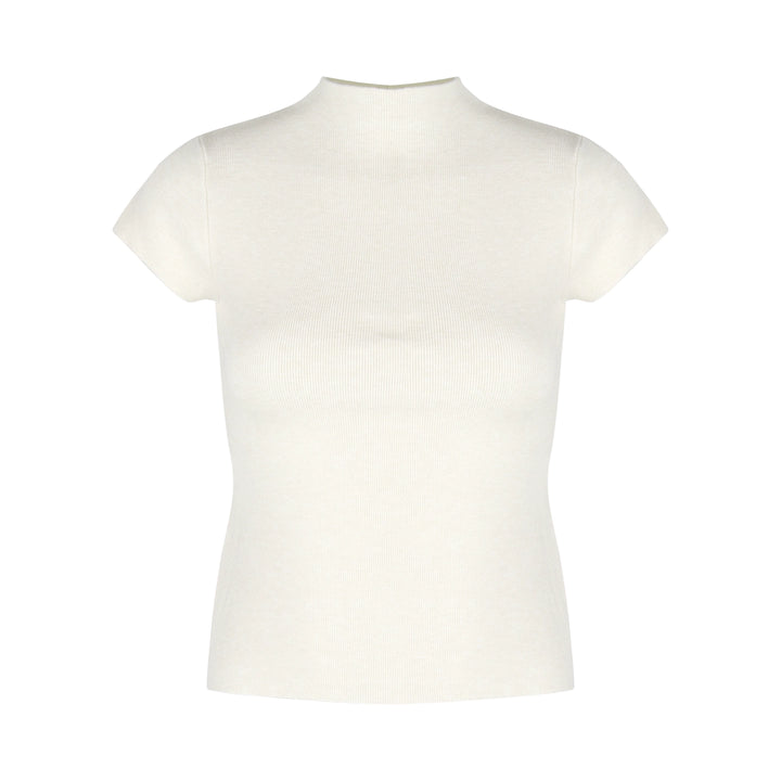 Mock Neck Ribbed Short Sleeve Knit Top – Slim Fit Cropped Tee(Available in 10 Colors)