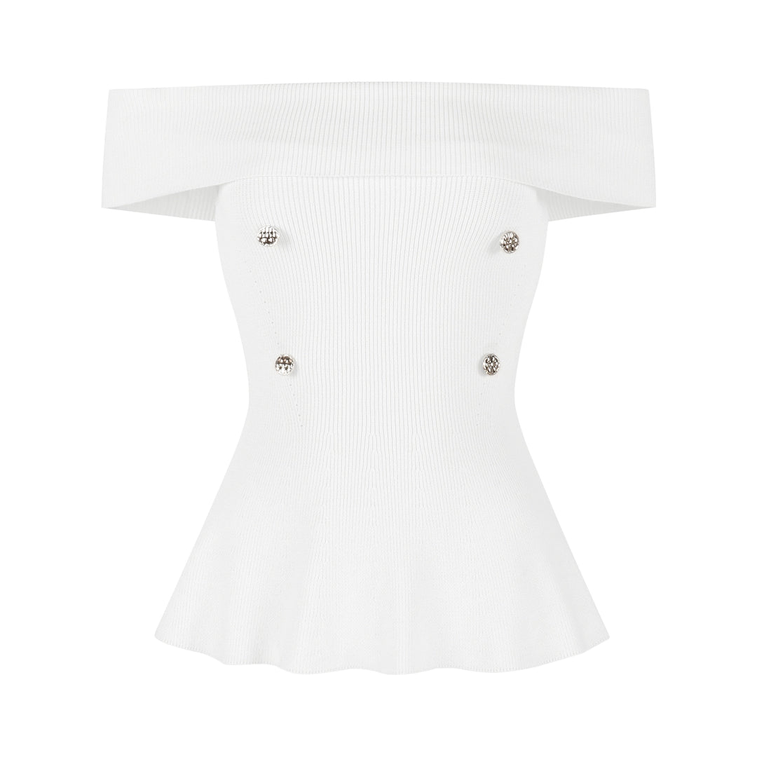 Off-Shoulder Knit Top – Slim-Fit Short Sleeve Cropped Tee (Available in 3 Colors)