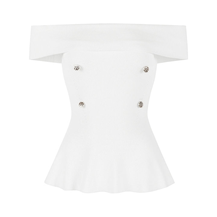 Off-Shoulder Knit Top – Slim-Fit Short Sleeve Cropped Tee (Available in 3 Colors)