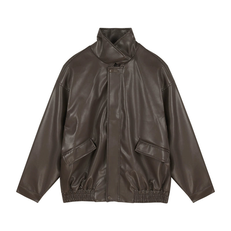 Vintage Brown PU Leather Jacket – Loose-Fit Motorcycle Style Outerwear (Available in 2 Colors)