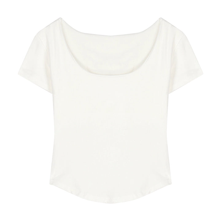 U-Neck Slim Fit Short Sleeve Top with Curved Hem – Sexy Korean Pure Desire Style