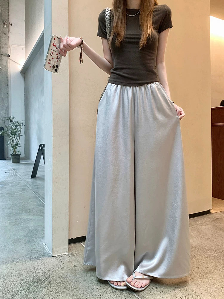 High-Waist Satin Wide-Leg Pants – Elegant Loose-Fit Trousers (Available in 4 Colors)