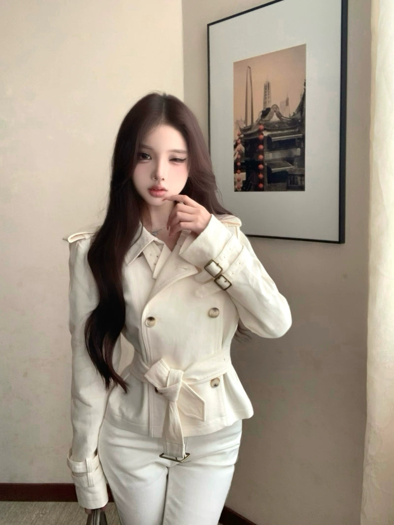 Navy Stand-Collar Trench Jacket – Elegant Slim-Fit British Style Coat (Available in 2 Colors)