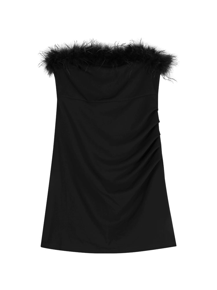 Off-Shoulder Feather Tube Mini Dress – Elegant Party Bodycon Dress (Available in 3 Colors)