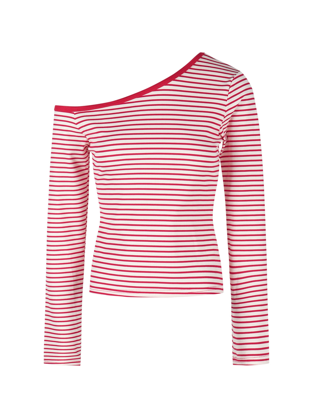 Pink Striped Off-Shoulder Long Sleeve Crop Top – Slim-Fit Waist Hugging Tee