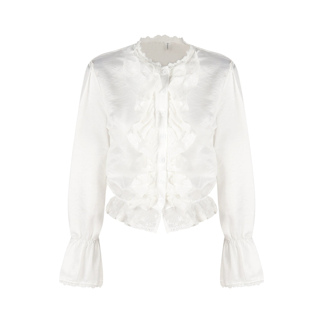 Elegant Tweed Floral Jacket, White Blouse & Gray Mini Skirt Set – Korean Chic Three-Piece Outfit