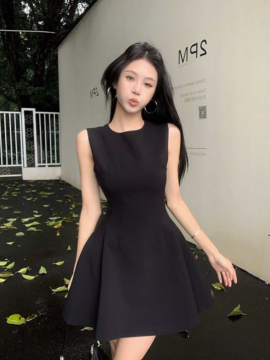 Korean Blue Sleeveless A-Line Mini Dress – Slim Fit Flared Short Dress (Available in 5 Colors)