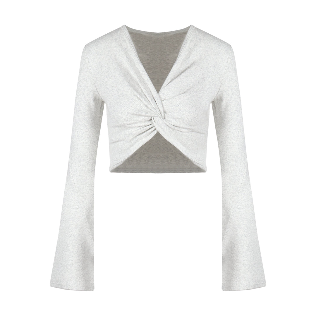Twisted V-Neck Long Sleeve Crop Top – American Sexy Slim-Fit Tee (Available in 2 Colors)