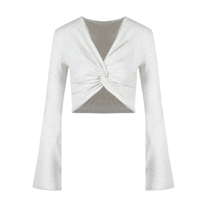 Twisted V-Neck Long Sleeve Crop Top – American Sexy Slim-Fit Tee (Available in 2 Colors)