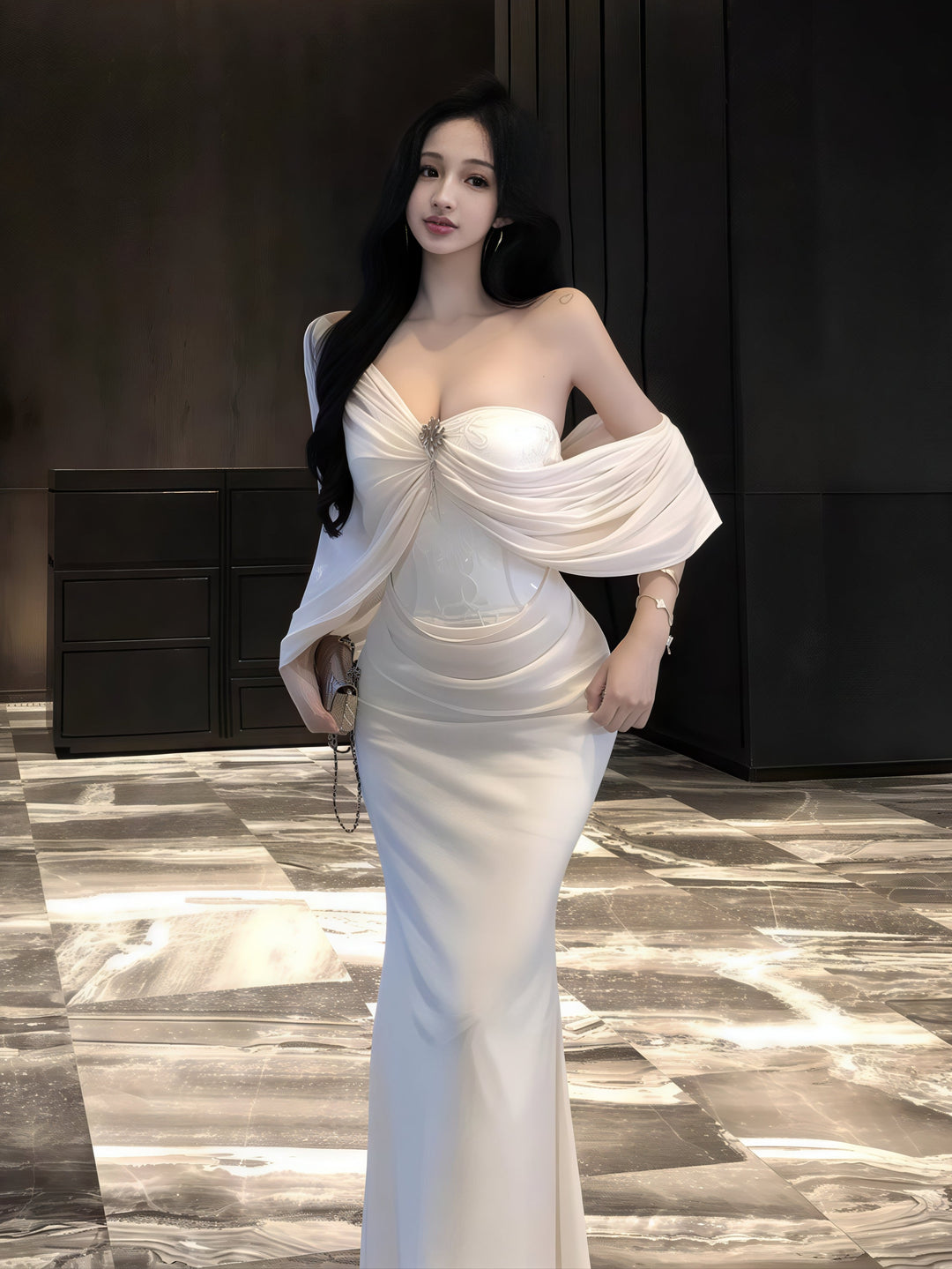 French-Style Strapless Mermaid Dress – Sexy Fishtail Bodycon Gown for Party Nights