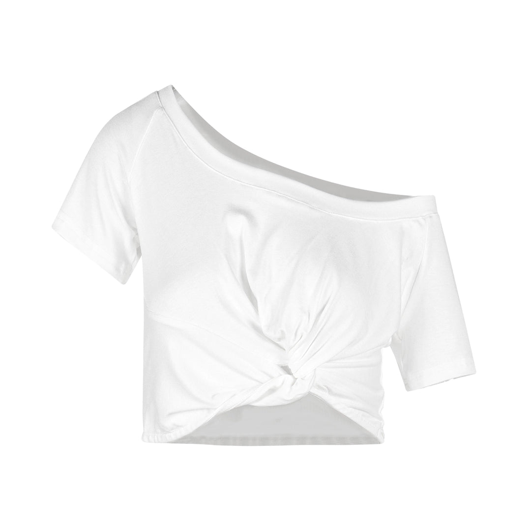 White Twisted Front Crop Tee – Slim-Fit Short Sleeve Top