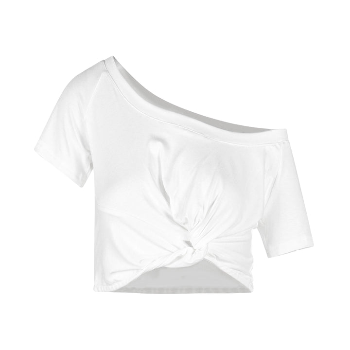 White Twisted Front Crop Tee – Slim-Fit Short Sleeve Top