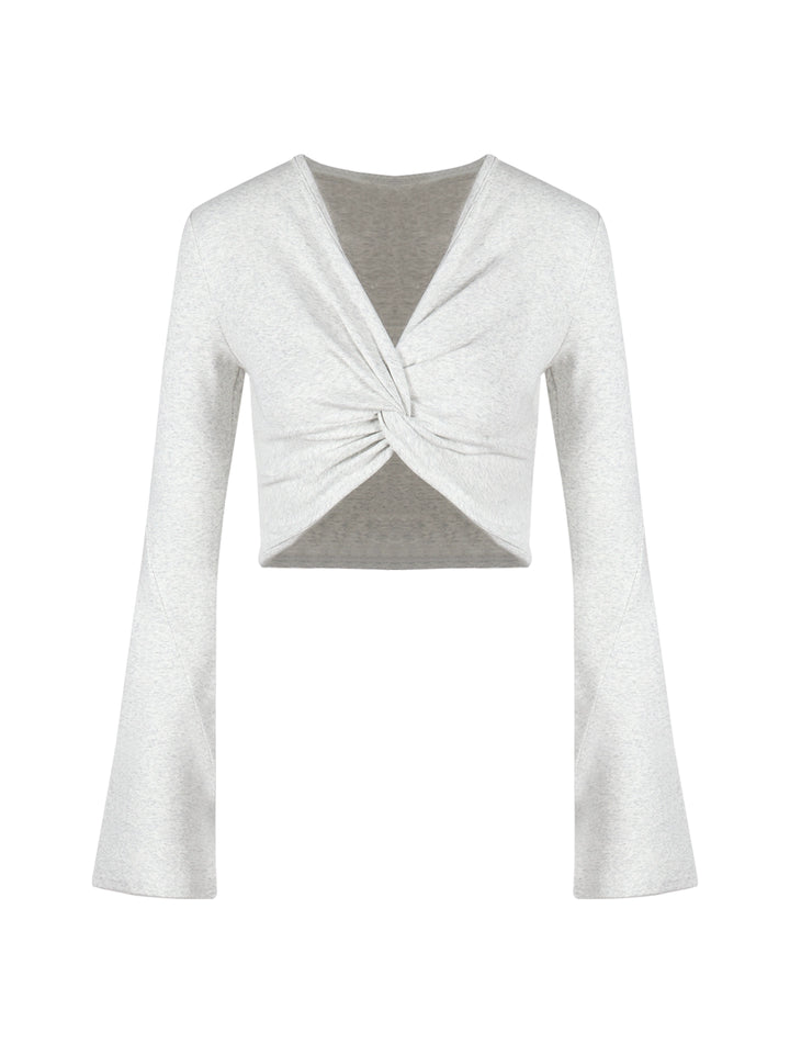 Twisted V-Neck Long Sleeve Crop Top – American Sexy Slim-Fit Tee (Available in 2 Colors)
