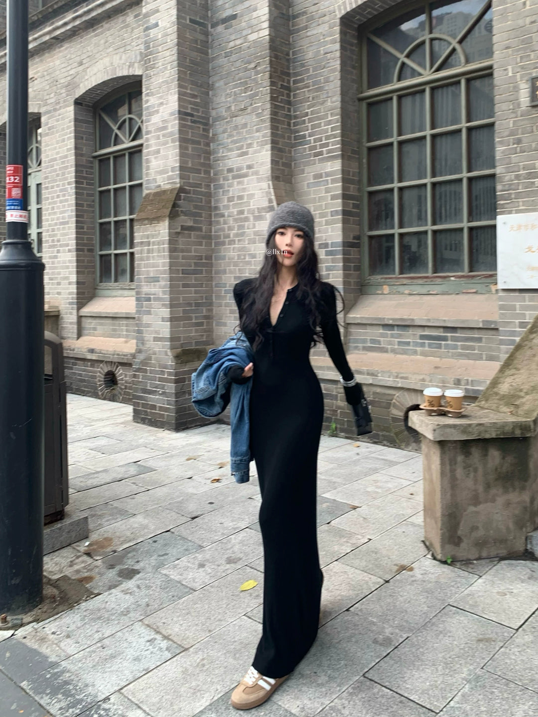 Gray Knit Long Sleeve Bodycon Maxi Dress – Elegant Slim Fit Autumn Dress (Available in 3 Colors)