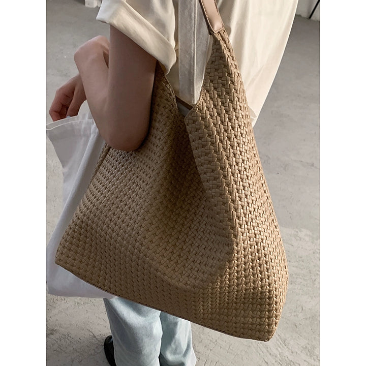 Woven Texture Large Tote Bag – Elegant Vintage Shoulder Commuter Bag for Women (Available in 5 Colors)