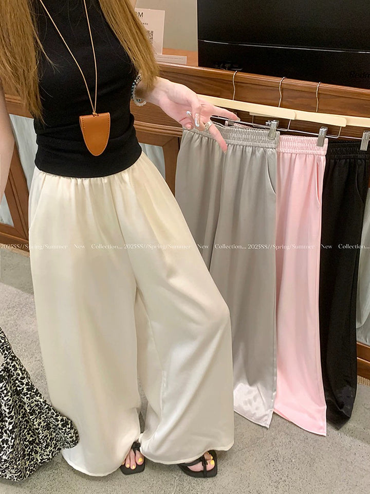 High-Waist Satin Wide-Leg Pants – Elegant Loose-Fit Trousers (Available in 4 Colors)