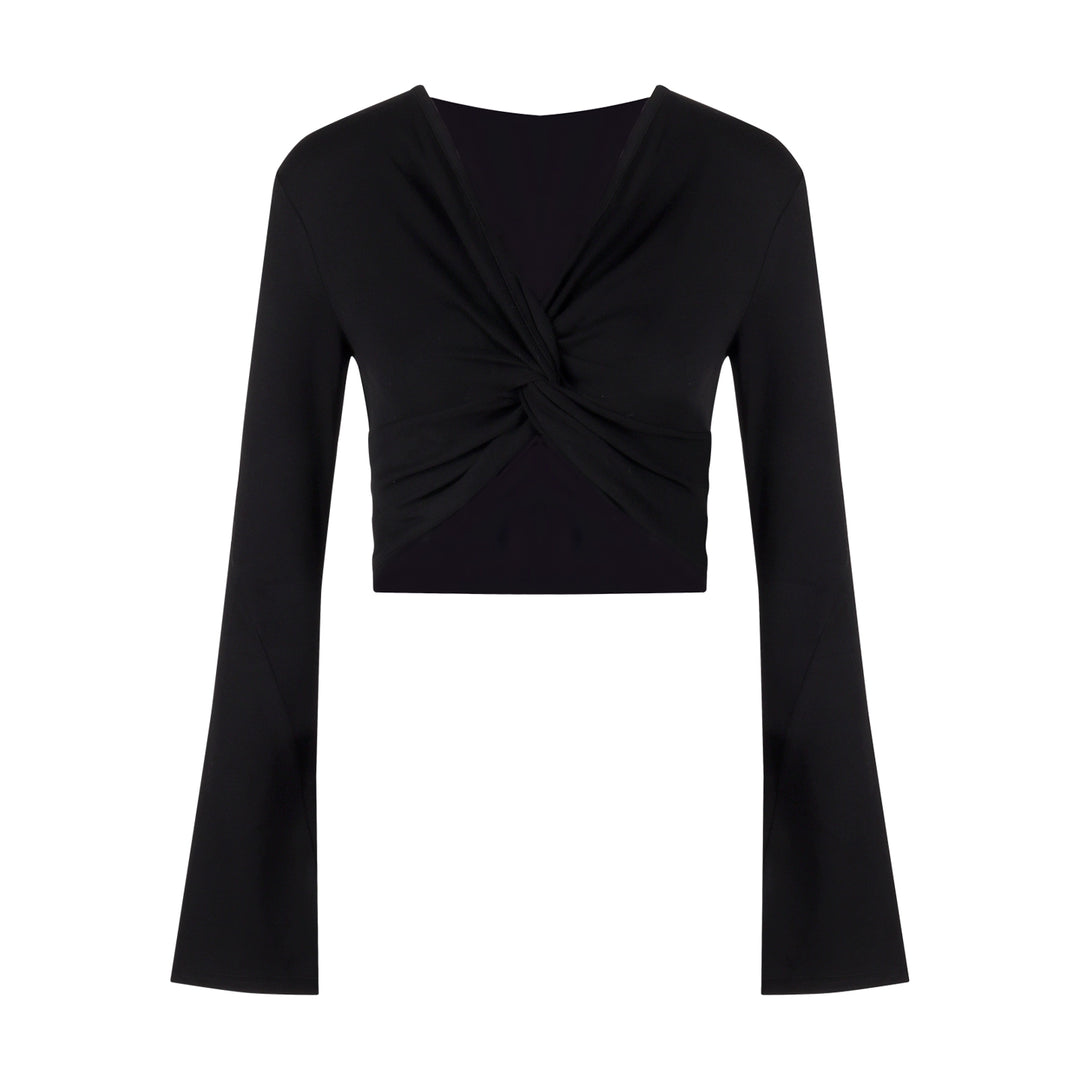Twisted V-Neck Long Sleeve Crop Top – American Sexy Slim-Fit Tee (Available in 2 Colors)