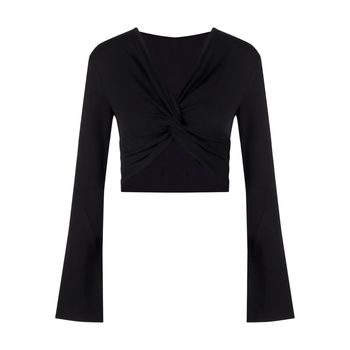 Twisted V-Neck Long Sleeve Crop Top – American Sexy Slim-Fit Tee (Available in 2 Colors)