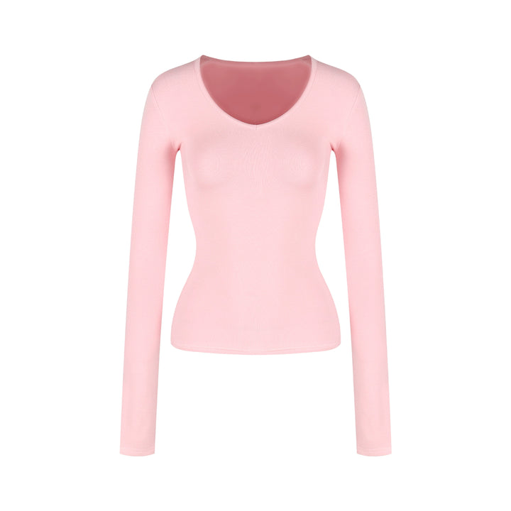 Soft V-Neck Fleece-Lined Slim Long Sleeve Top (Available in 5 Colors)