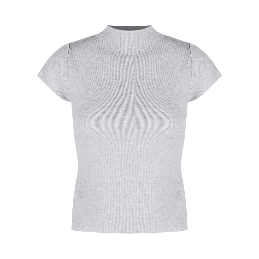 Mock Neck Ribbed Short Sleeve Knit Top – Slim Fit Cropped Tee(Available in 10 Colors)