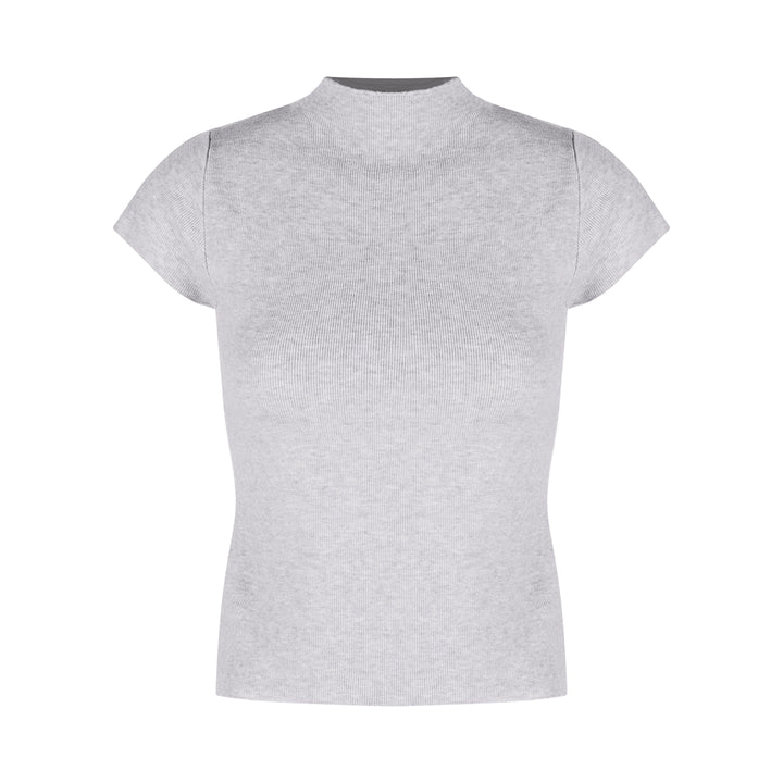 Mock Neck Ribbed Short Sleeve Knit Top – Slim Fit Cropped Tee(Available in 10 Colors)