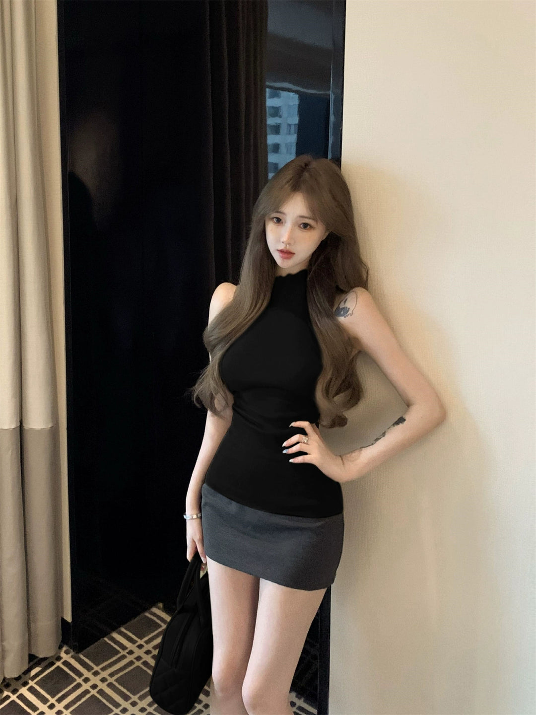 Black Sleeveless Mock Neck Slim Fit Tank Top – Summer Basic Essential (Available in 2 Colors)