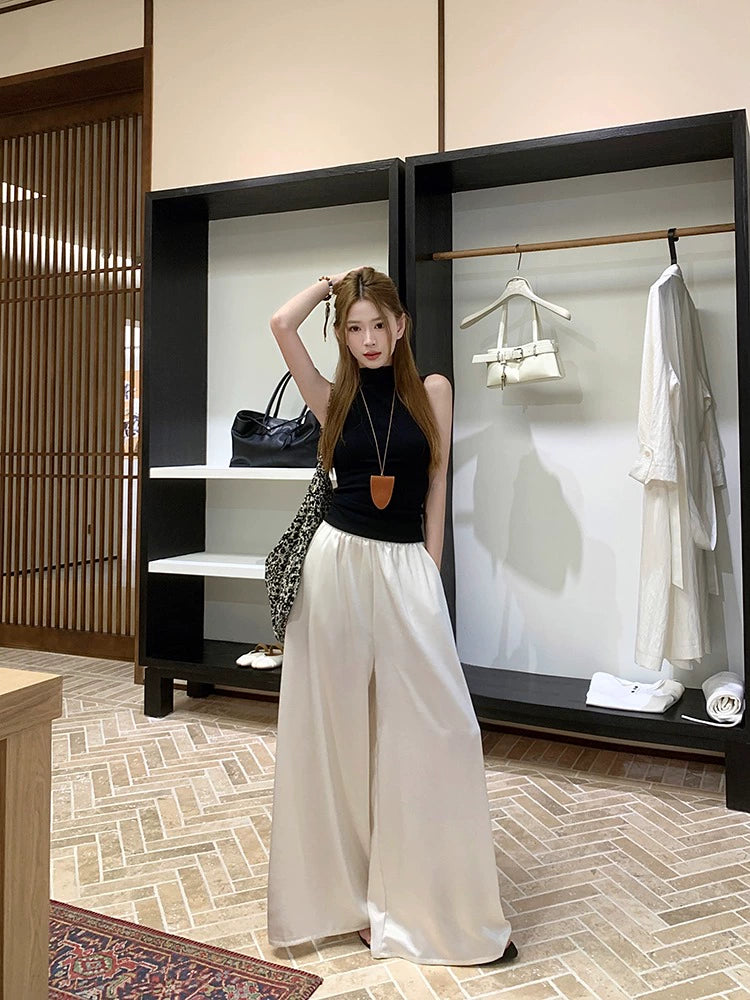 High-Waist Satin Wide-Leg Pants – Elegant Loose-Fit Trousers (Available in 4 Colors)