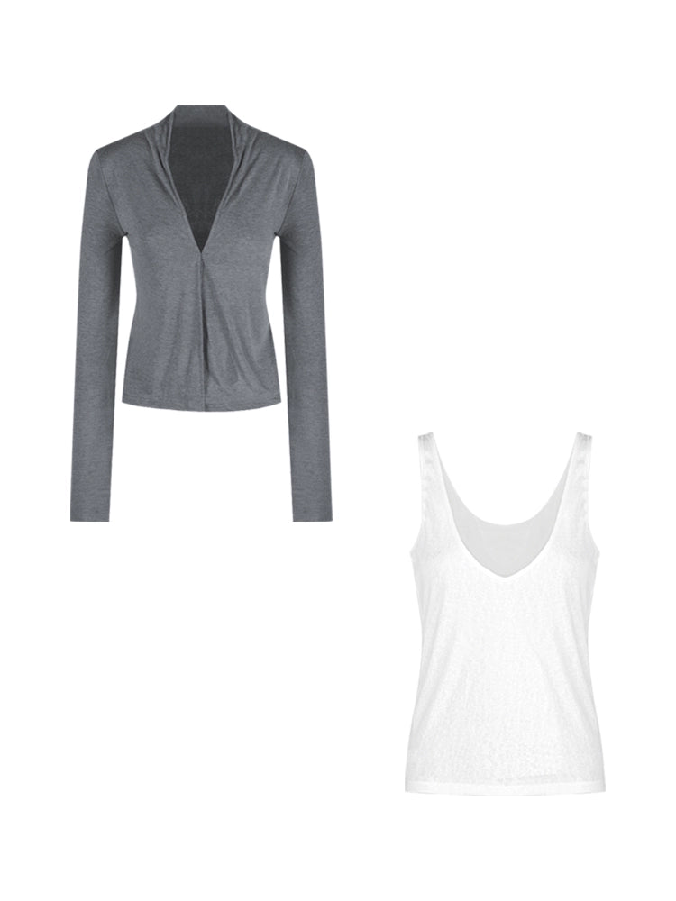 Gray Lightweight Knit Cardigan – Loose-Fit Long Sleeve Sun Protection Top (Available in 4 Colors)