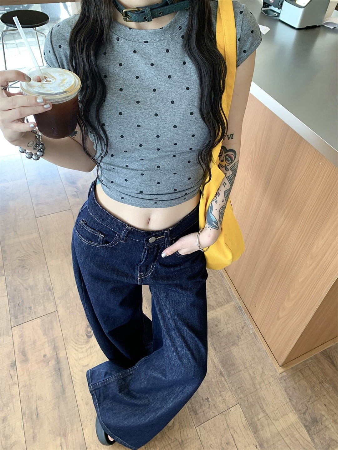 Deep Blue High-Waist Wide-Leg Jeans – Vintage Loose Straight Pants for Women