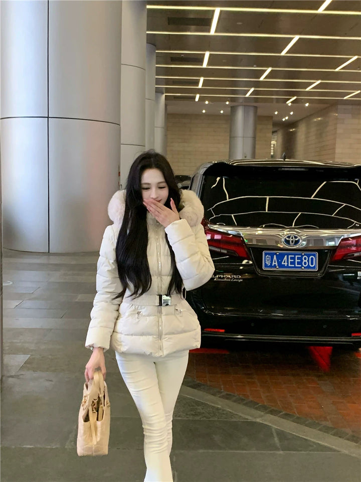 White Faux Fur Hooded Puffer Jacket – Warm Quilted Winter Coat (Available in 2 Colors)