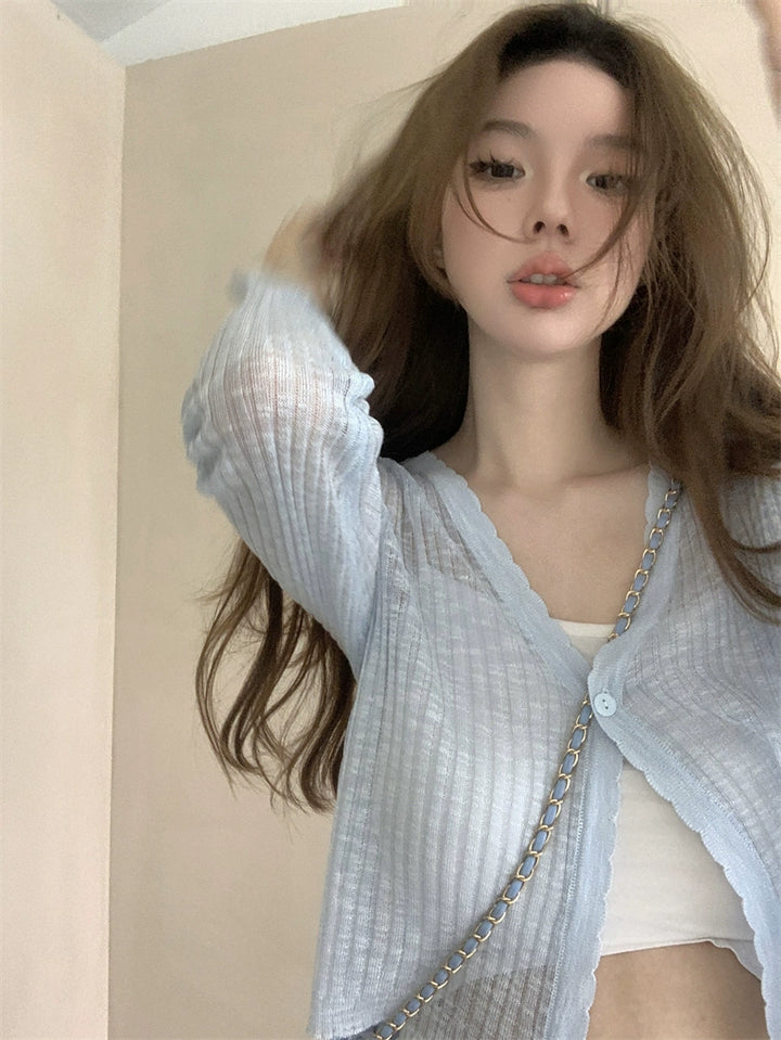 V-Neck Knit Cardigan – Lightweight Sheer Sun Protection Cover-Up (Available in 6 Colors)