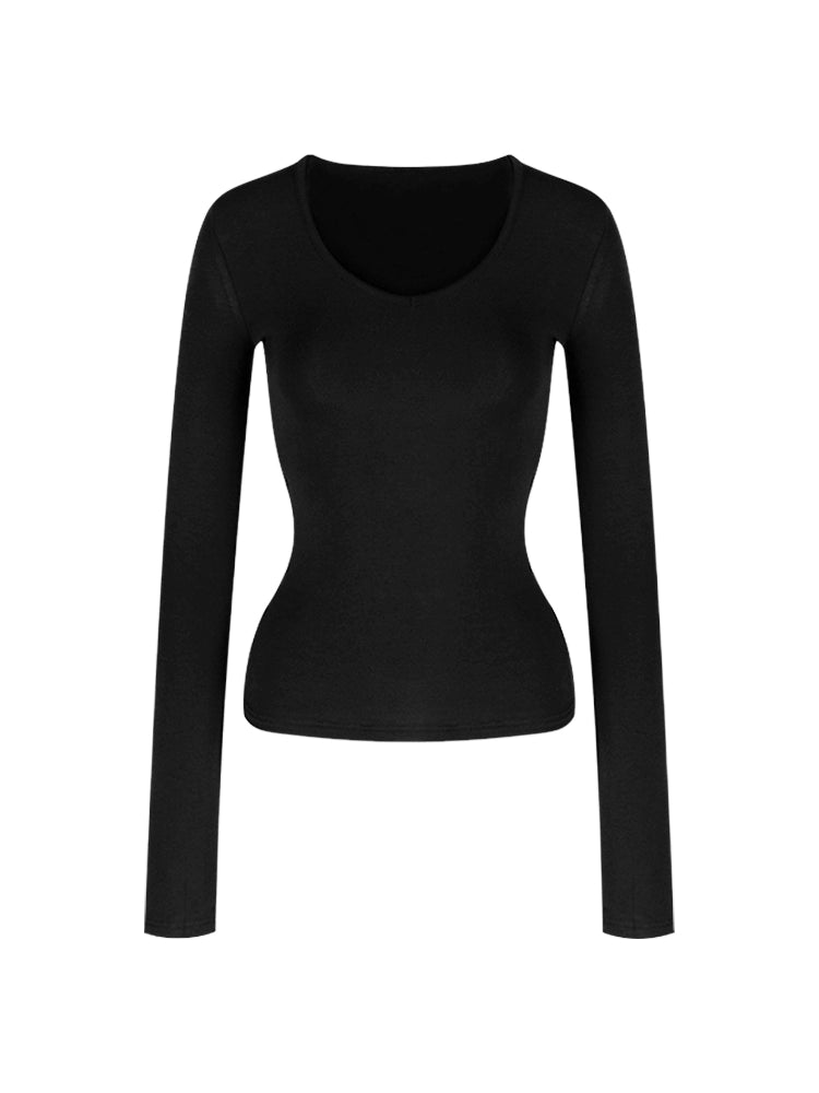 Soft V-Neck Fleece-Lined Slim Long Sleeve Top (Available in 5 Colors)