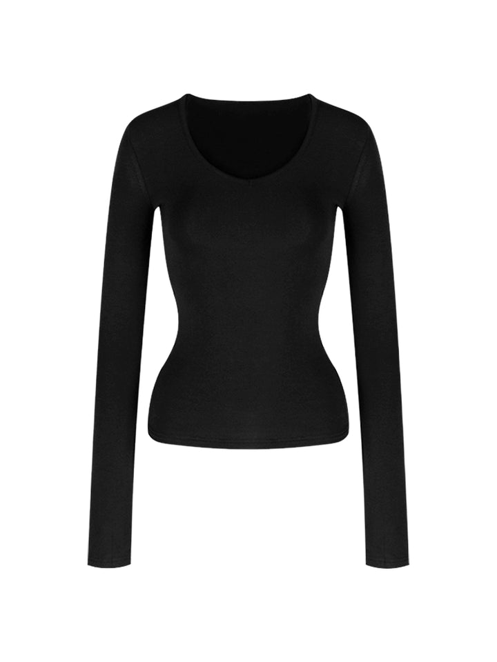 Soft V-Neck Fleece-Lined Slim Long Sleeve Top (Available in 5 Colors)