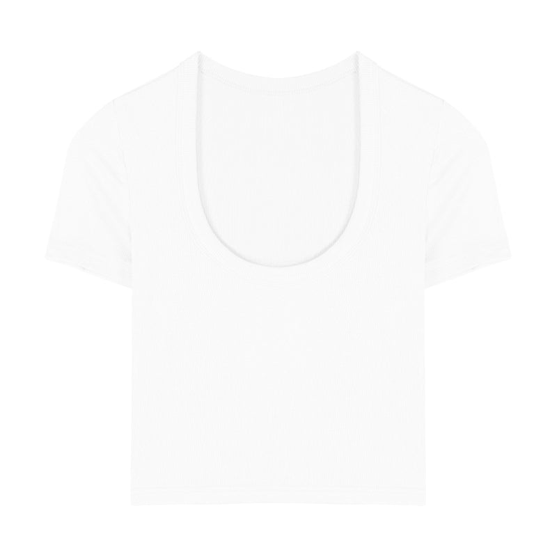 White Stretch Cotton Slim-Fit Short Sleeve Tee – Cropped Minimal Top (Available in 6 Colors)
