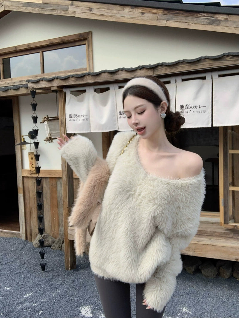 Cozy Off-Shoulder Fuzzy Knit Sweater (Available in 4 Colors)