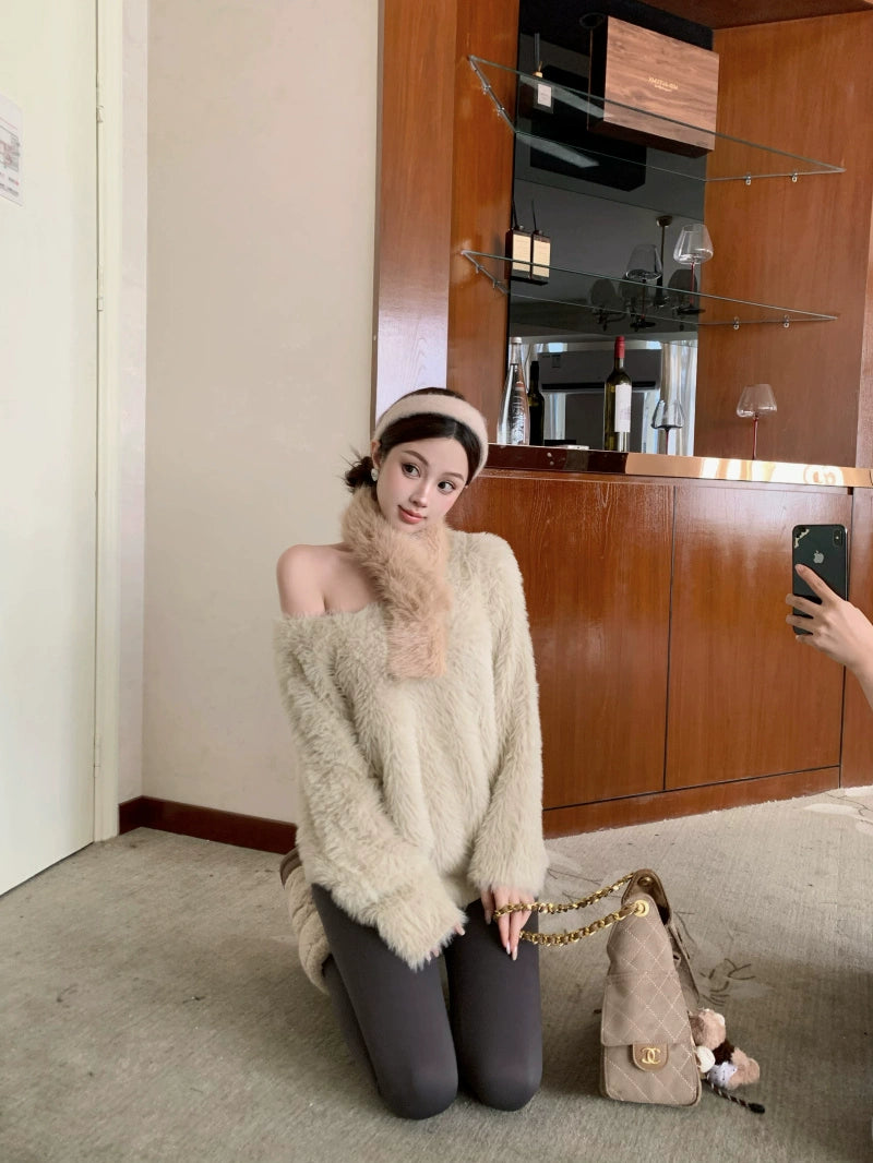 Cozy Off-Shoulder Fuzzy Knit Sweater (Available in 4 Colors)