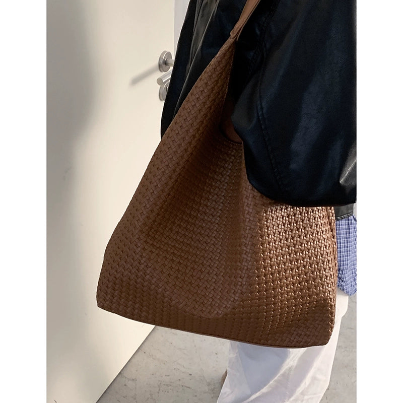 Woven Texture Large Tote Bag – Elegant Vintage Shoulder Commuter Bag for Women (Available in 5 Colors)
