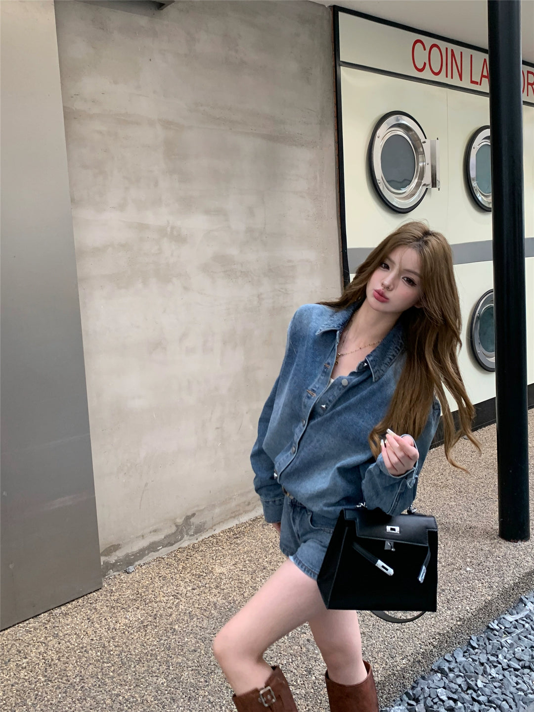 Vintage Blue Denim Jacket & Shorts Set – Casual Two-Piece Outfit