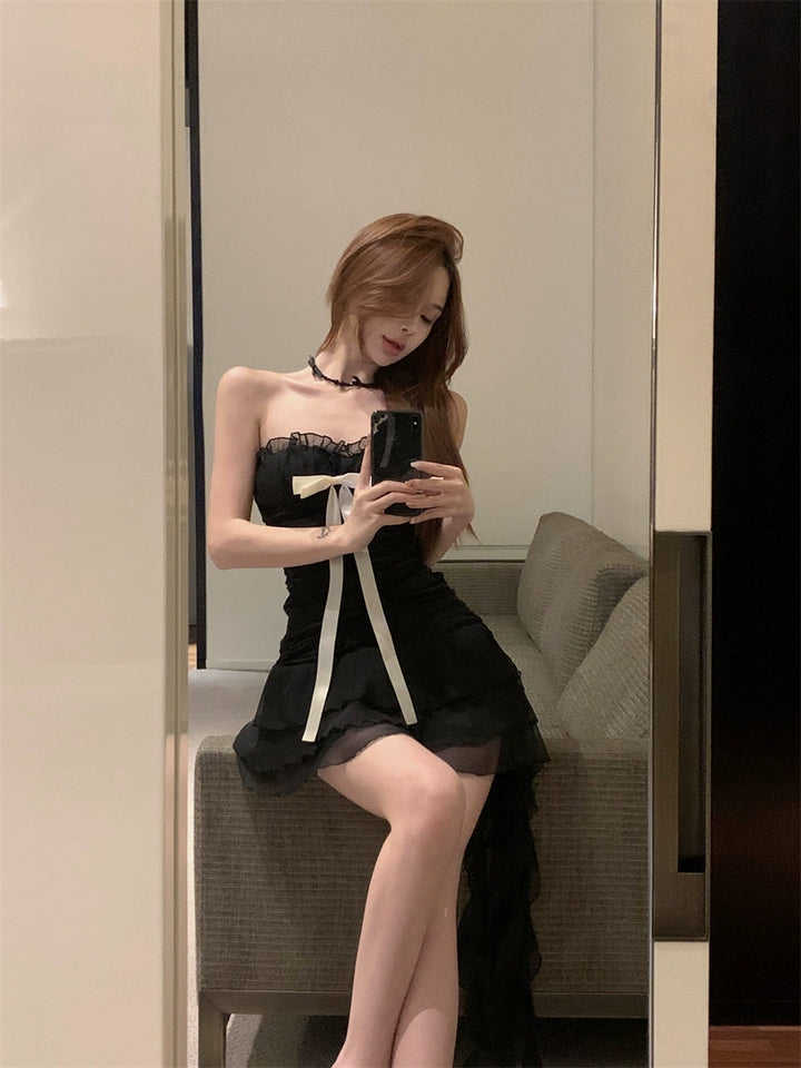 Black Bow Strapless Party Mini Dress – Sexy A-Line Tube Dress