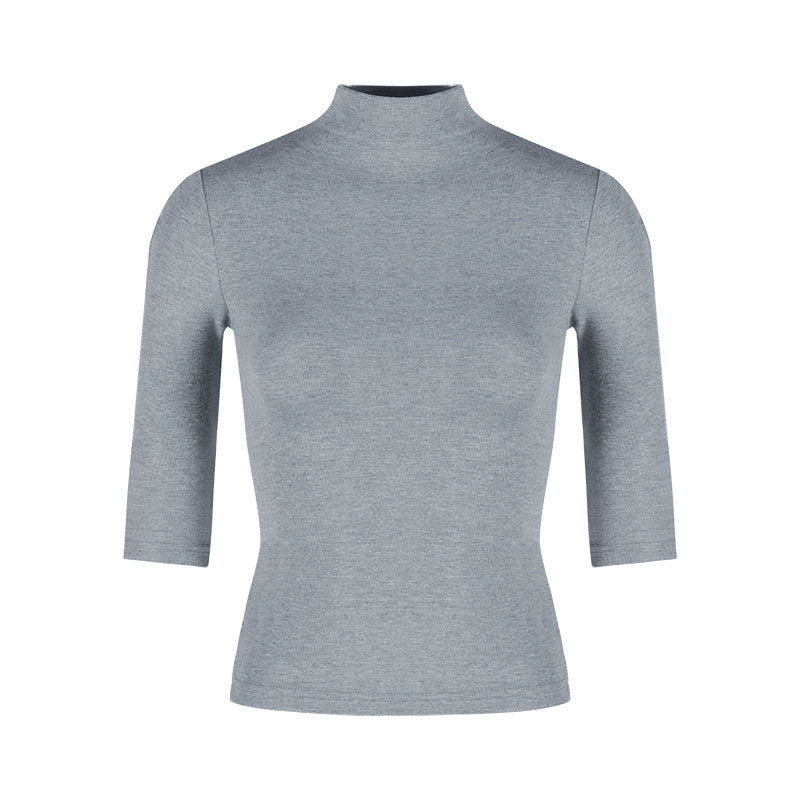 High-Neck Half-Sleeve Slim Fit Top – Elegant Korean Chic Style (Available in 4 Colors)