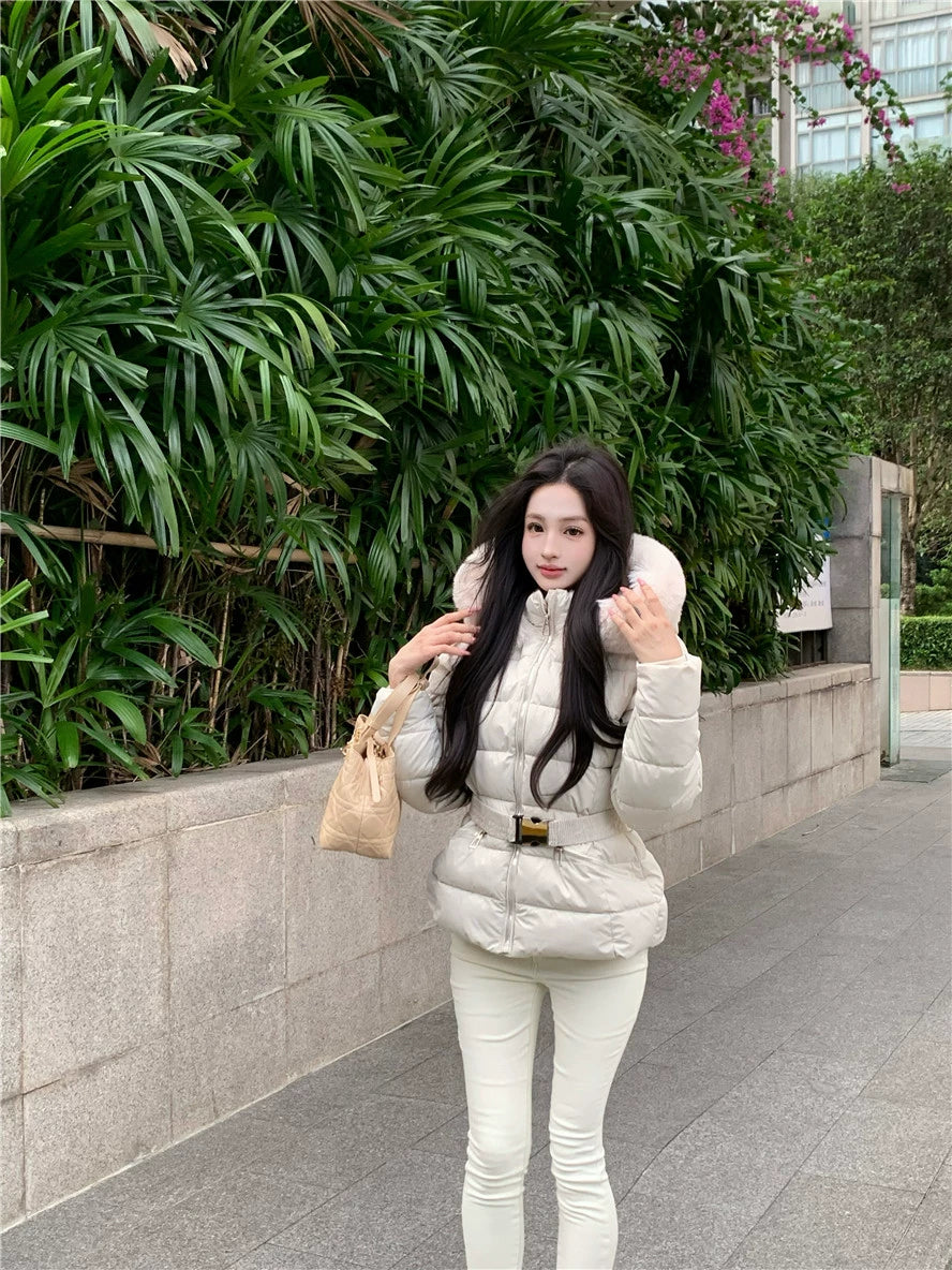 White Faux Fur Hooded Puffer Jacket – Warm Quilted Winter Coat (Available in 2 Colors)