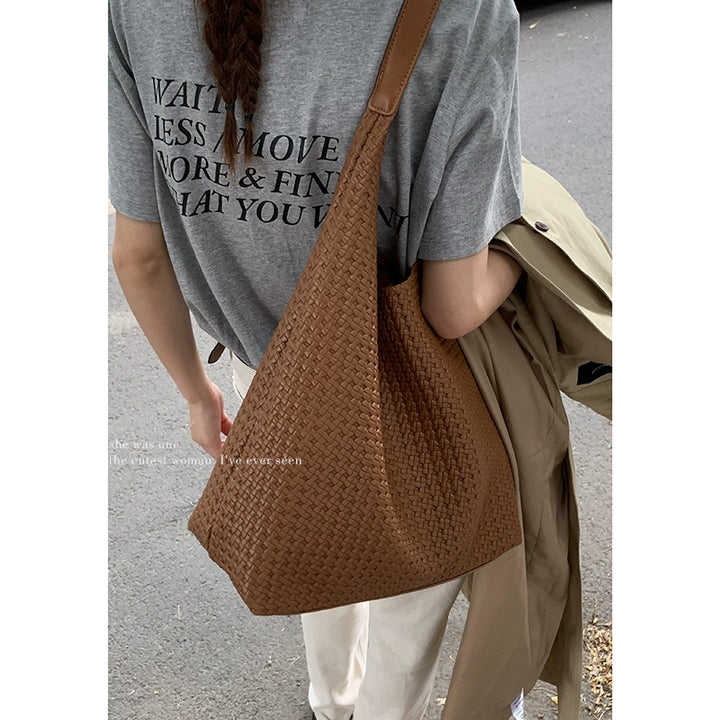 Woven Texture Large Tote Bag – Elegant Vintage Shoulder Commuter Bag for Women (Available in 5 Colors)