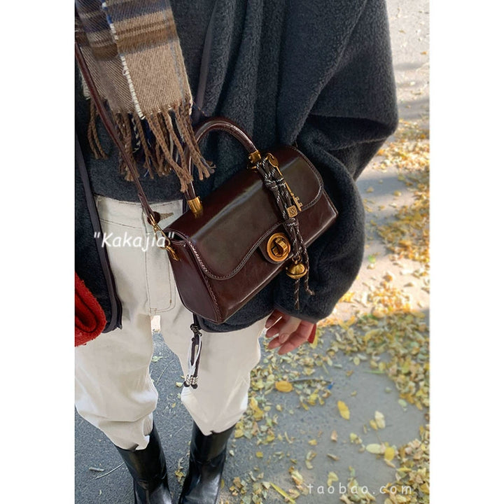 韩版复古通勤斜挎包-秋冬复古方形单肩手提包（4色可选）