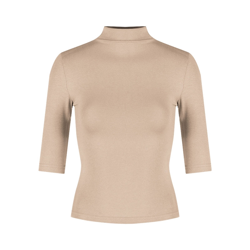 High-Neck Half-Sleeve Slim Fit Top – Elegant Korean Chic Style (Available in 4 Colors)